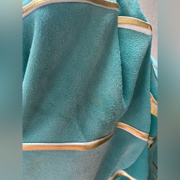 Vintage gorgeous teal suede gold silver painted jacket top belt XS Terry & Toni - Picture 12 of 13